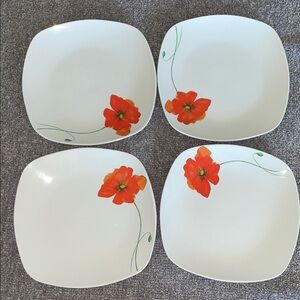 Gallery Red Floral Small Plates Set of 4